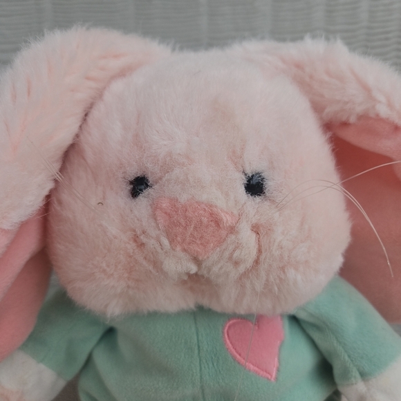 Vintage Pink Bunny with Pacifier Plush 12" Green Pink Heart Stuffed Rabbit Baby - Picture 5 of 9